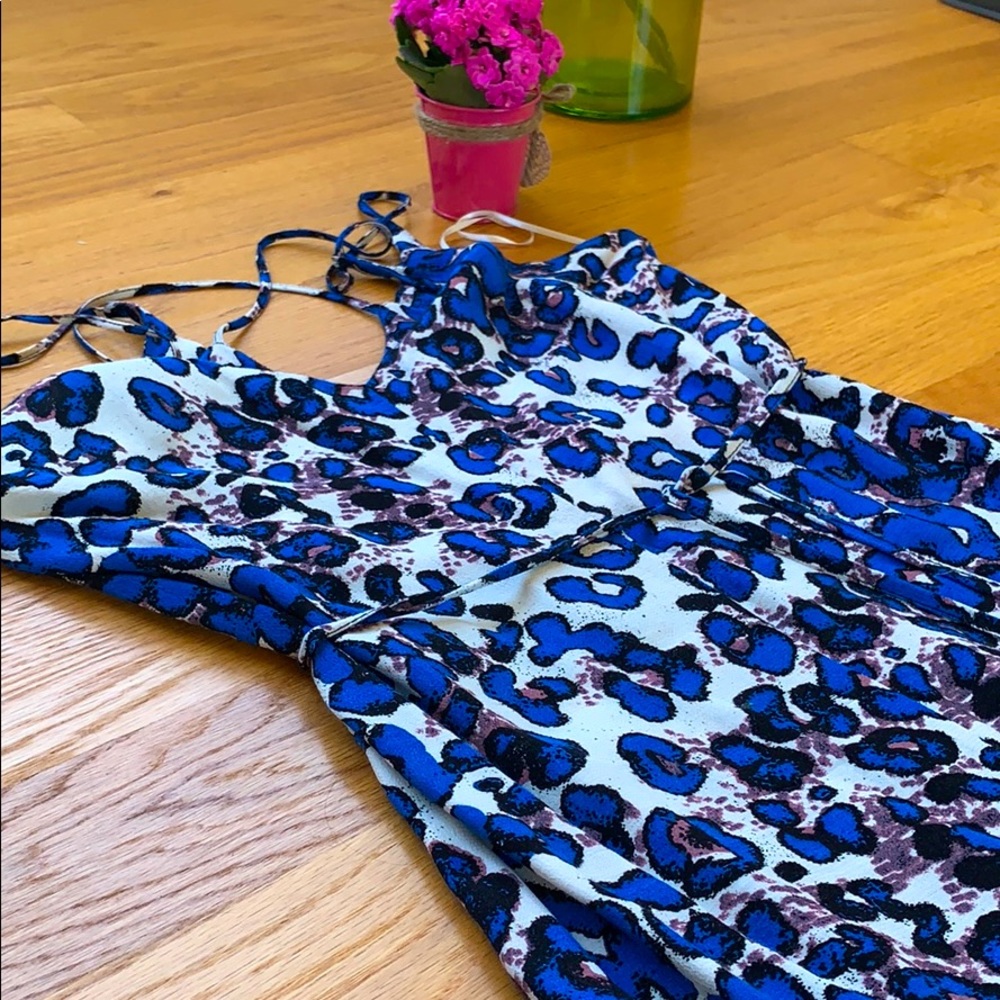 NWOT Topshop Blue Leopard Animal Print Maxi Dress